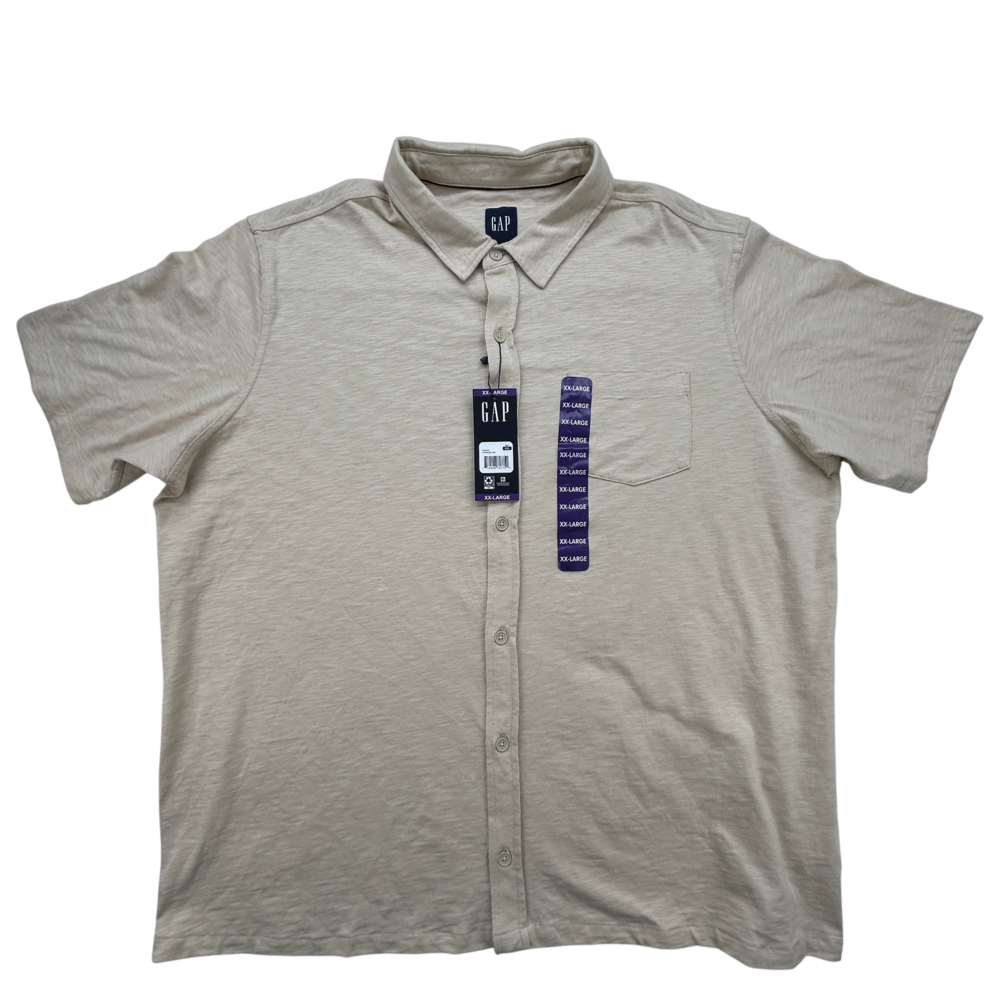 GAP Shirt Mens 2XL Oyster Gray Short Sleeve Button Front Pocket Casual
